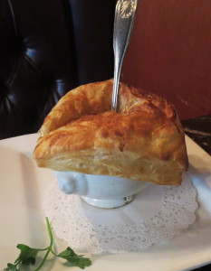 The signature  Mussels Bisque En Croute  at Dobson's.