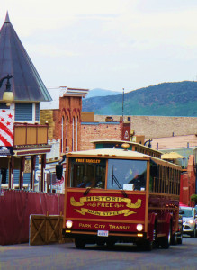 A free trolley travels along Park City's Main Street daily.